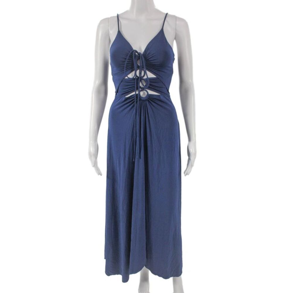 A.L.C. Womens Maxi Dress Blue V-Neck Sleeveless Viscose Zip Full Length Size XS